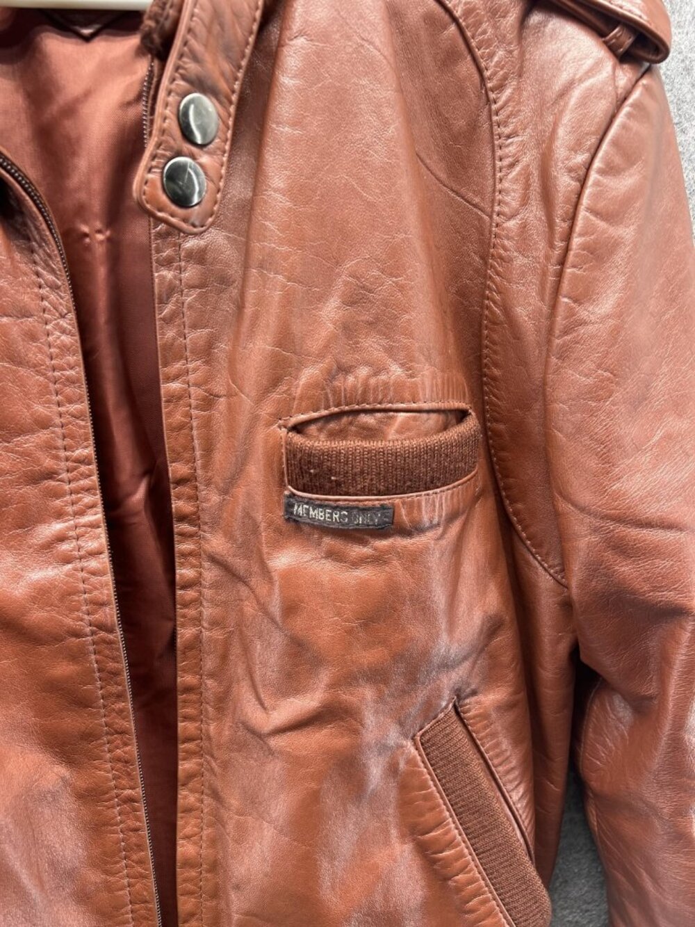 Vintage Members Only Jacket Mens 36 Brown Leather Bomber Epaulet Korea Retro 80s - Picture 6 of 9